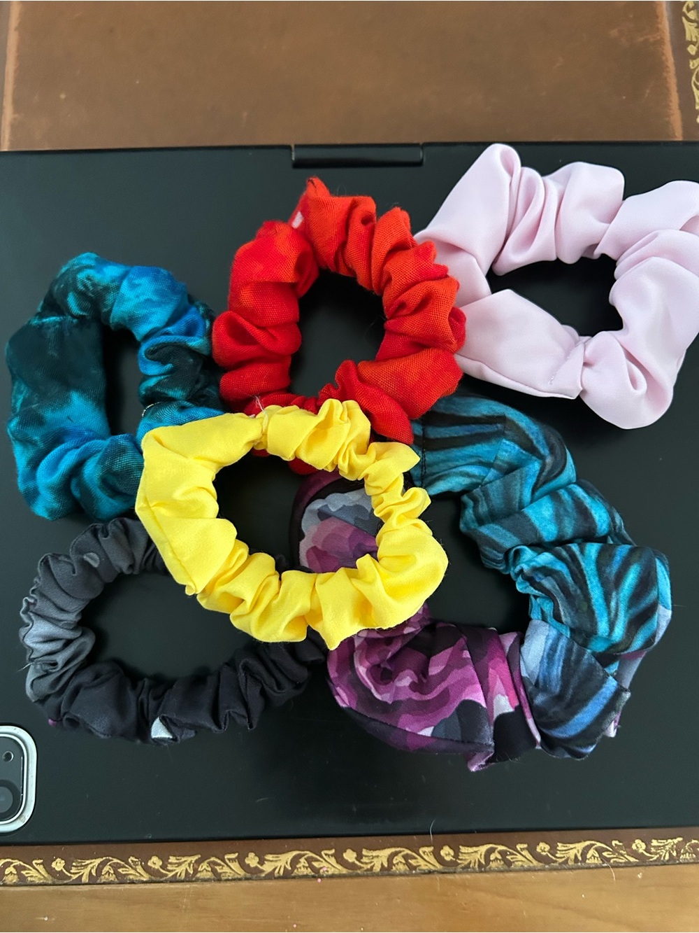 Colorful Scrunchie Hair Tie Set - Yellow, Pink, Red, Blue, Black, Purple